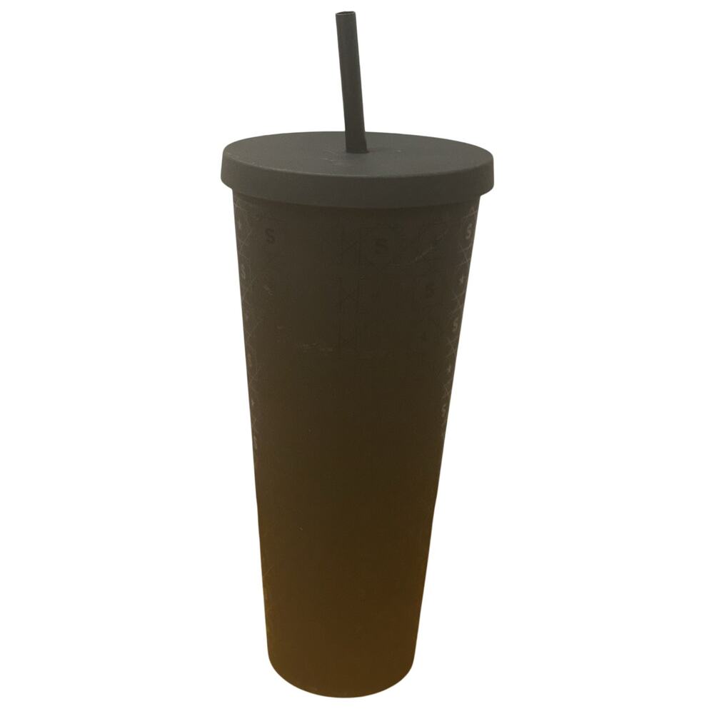 Starbucks 2017 Matte Black Pattern Cold Cup Venti Travel Tumbler (24 oz) - Picture 3 of 8